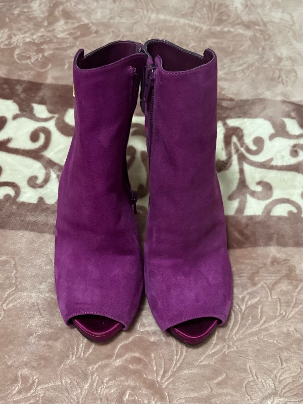 Women’s Purple Suede Peep-Toe Ankle Boots